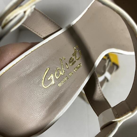 Galieti Patent Leather White Yellow Retro Pin Up Open Toe 5" Heels Sz 38 7.5 - Picture 6 of 9